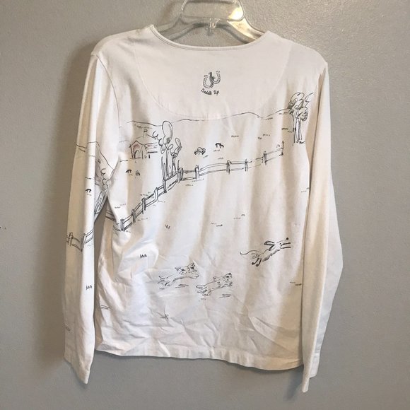 Chat-Tees by CHICO'S Black and White Ranch Doodle Long Sleeve White T Shirt 0/S - Picture 4 of 5